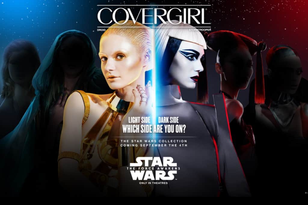 Covergirl Star Wars makeup with a light side and a dark side