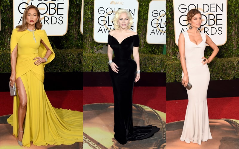Three female celebrities at Golden Globes
