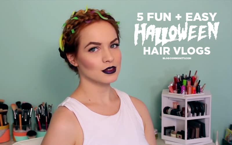 A young women with fake worms in her hair for Halloween
