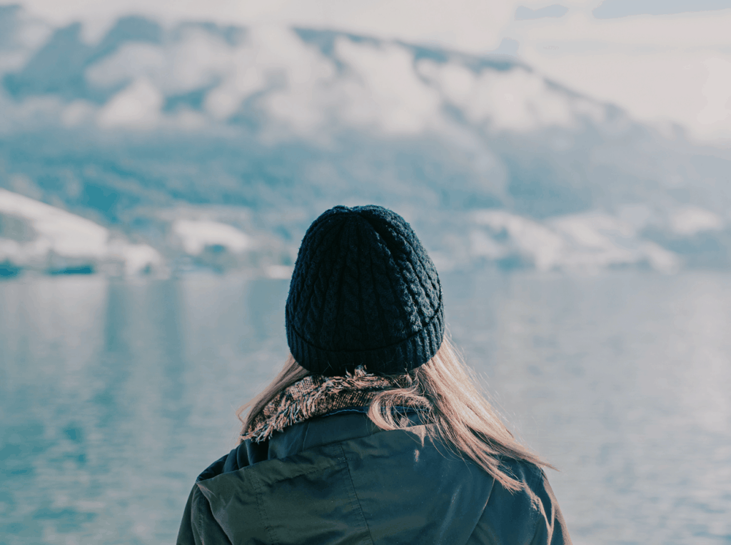 woman looking at a mountain