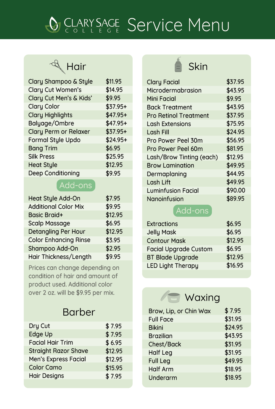 CSC Services Menu Front